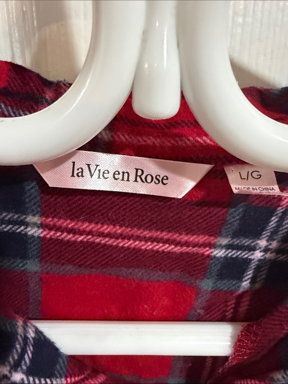 La Vie En Rose Red and Navy Plaid Women's Button-Up Pajama Top - Picture 3 of 3